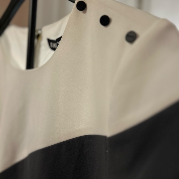 DKNY Tri-Tone Midi‎ Dress in Black, Gray, and Cream - Picture 3 of 9